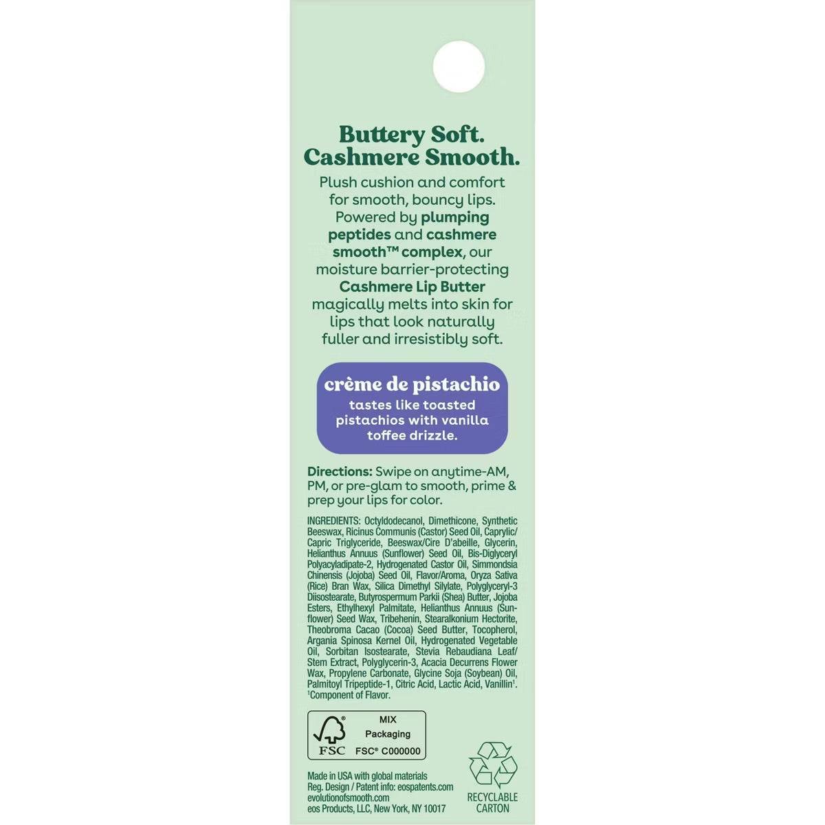 NEW! eos Cashmere Lip Butter – Crème de Pistachio – 0.35 fl oz