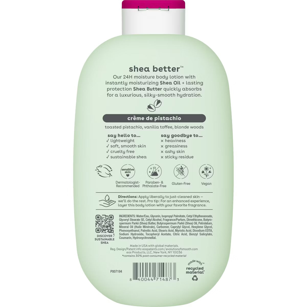 eos Shea Better 24H Moisture Body Lotion – Crème de Pistachio - 16 fl oz