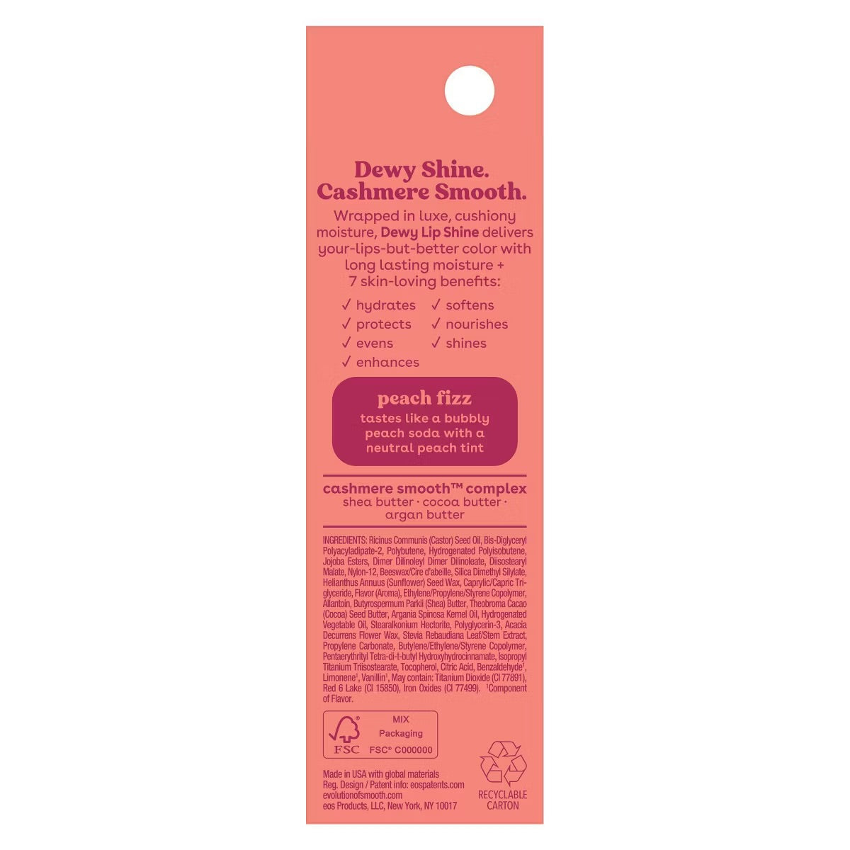 NEW! eos Dewy Lip Shine – Peach Fizz – 0.35 fl oz