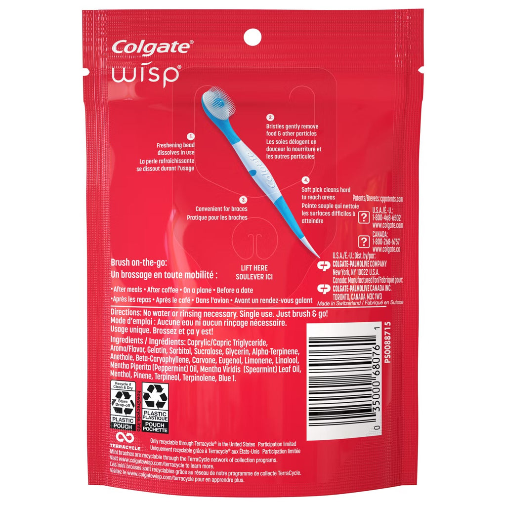 Colgate Wisp Mini Travel Toothbrushes - Peppermint - Pack of 24