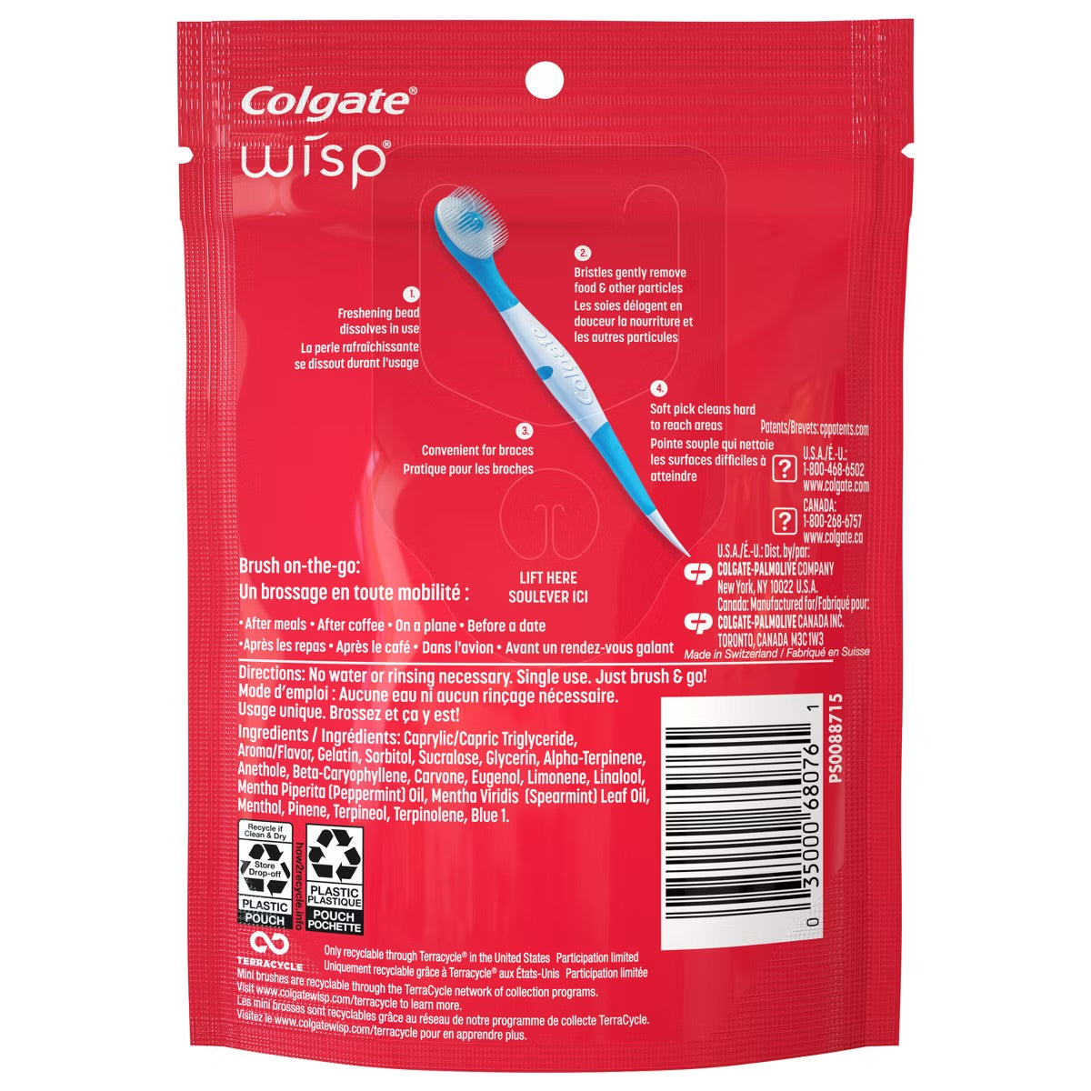 Colgate Wisp Mini Travel Toothbrushes - Peppermint - Pack of 24