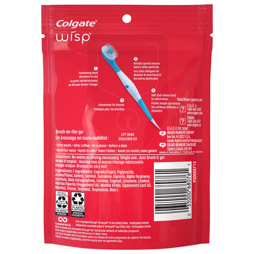 Colgate Wisp Mini Travel Toothbrushes - Peppermint - Pack of 24