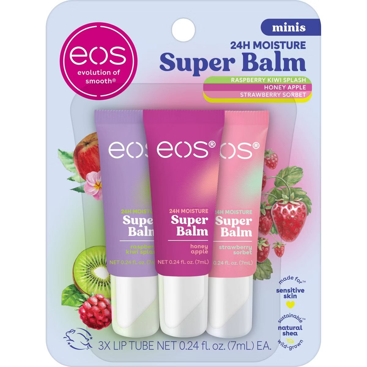 eos 24H Moisture Super Balm Minis - Honey Apple, Raspberry Kiwi Splash, & Strawberry Sorbet