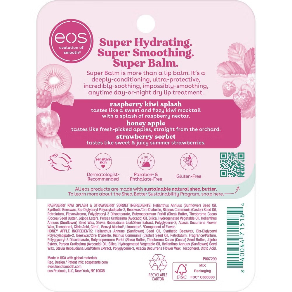 eos 24H Moisture Super Balm Minis - Honey Apple, Raspberry Kiwi Splash, & Strawberry Sorbet