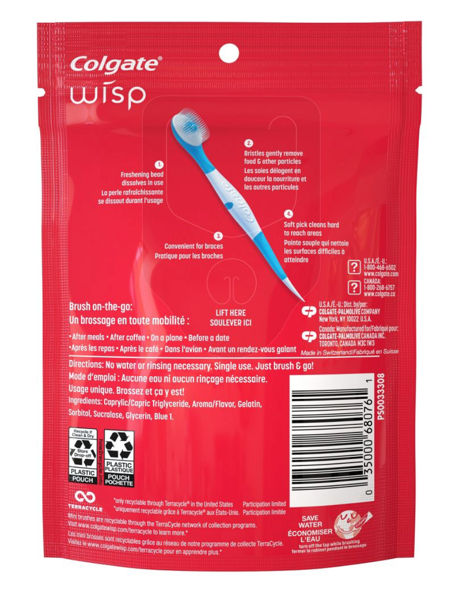 Colgate Wisp Mini Travel Toothbrushes - Peppermint - Pack of 24